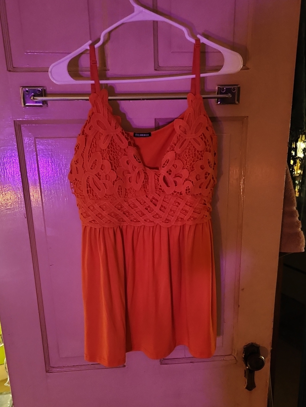 Lace Bodice Orange Tank Top with Spaghetti Straps